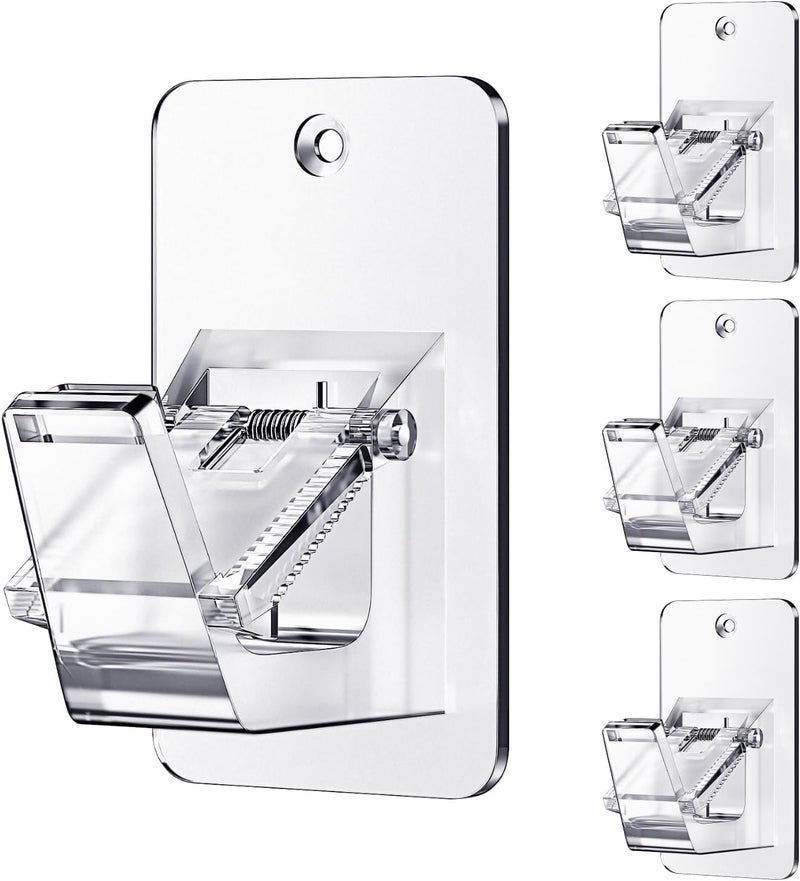BMONATY Adhesive No Drill Curtain Rod Brackets - Heavy Duty 30LB Holders for Bathroom Bedroom Kitchen, Universal Damage-Free Window Rod Hooks with Nail-Free Installation (4PC Transparent) - Image 1